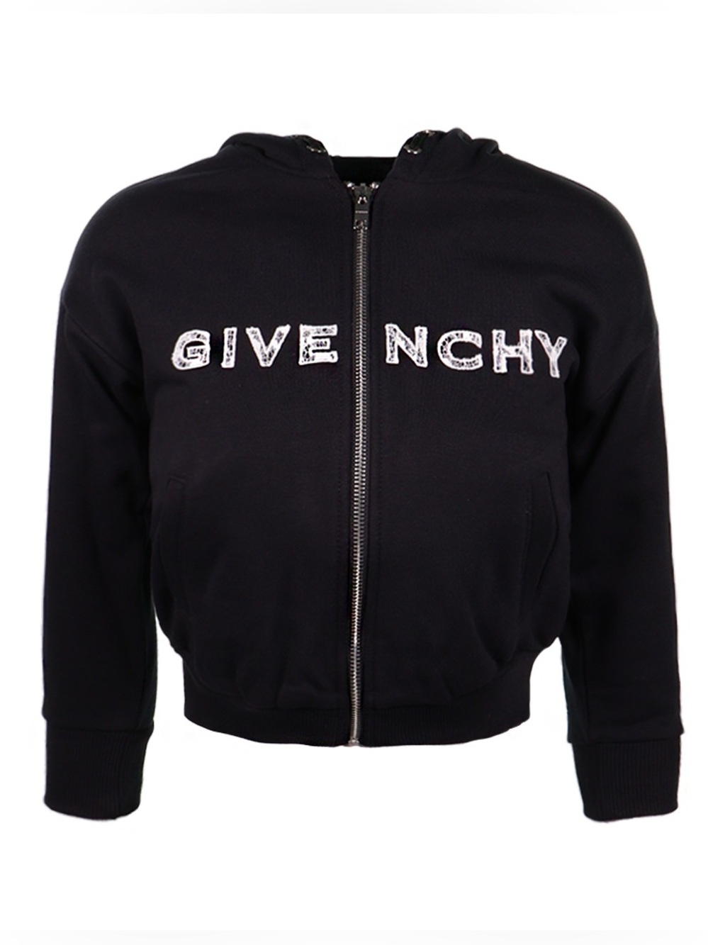Givency Kids Logo Distressed Print Black Zip Up Hoodie 4G Size 4 Youth Kids